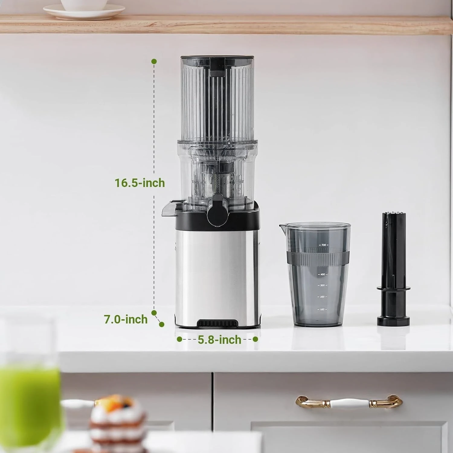 

Cold Press Juicer, 4.5" Juicer Machines with Large Feed Chute for Whole Fruits & Vegetables, Stainless Steel Juice Extractor,New