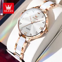 OLEVS-reloj de cuarzo Original para mujer, pulsera con movimiento japonés, elegante correa de cerámica, esfera de diamante, resistente al agua, femenino