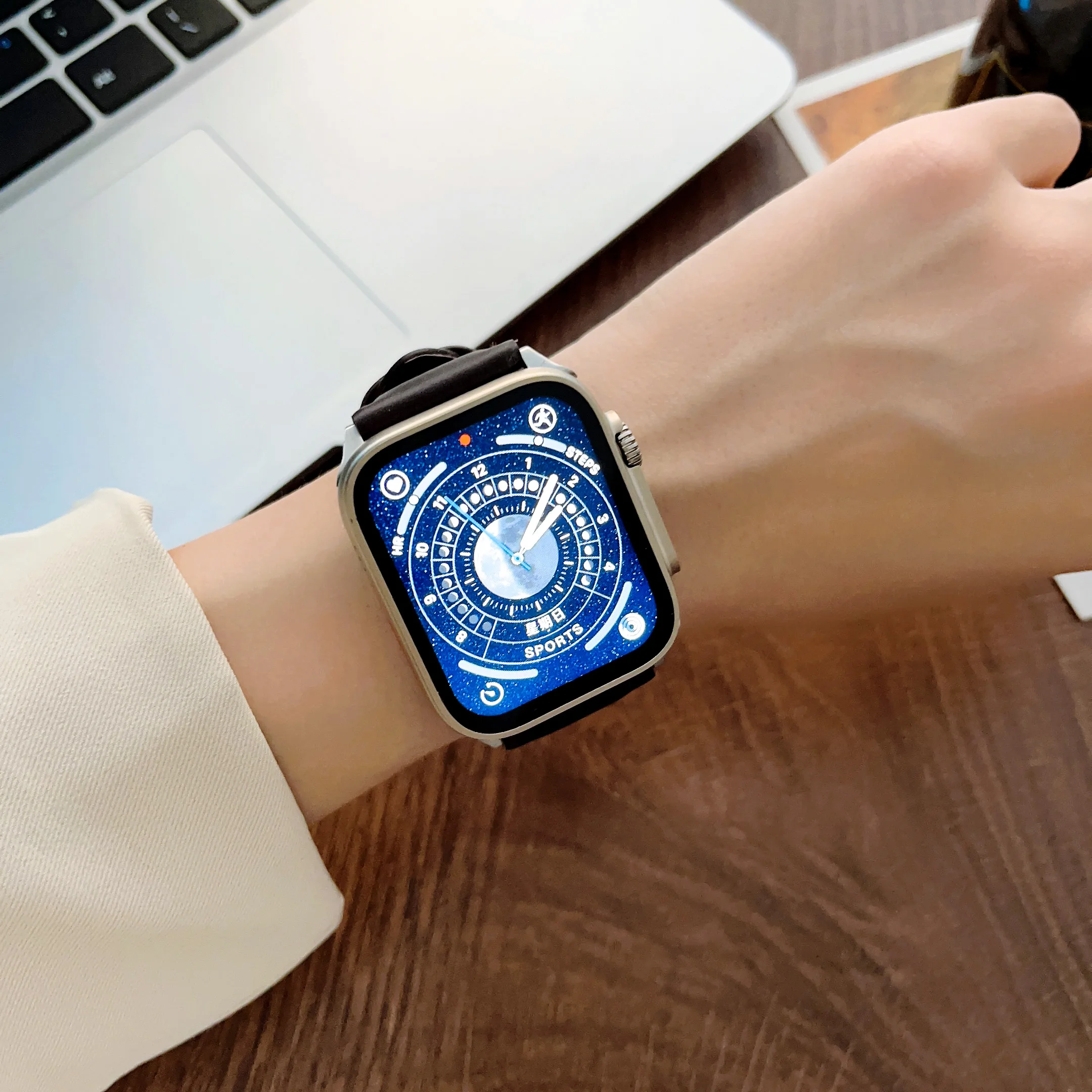 สายรัดข้อมือหนังเหมาะสำหรับ Apple นาฬิกา Iwatch 49มม.Crazy Horse Grain สายคล้อง