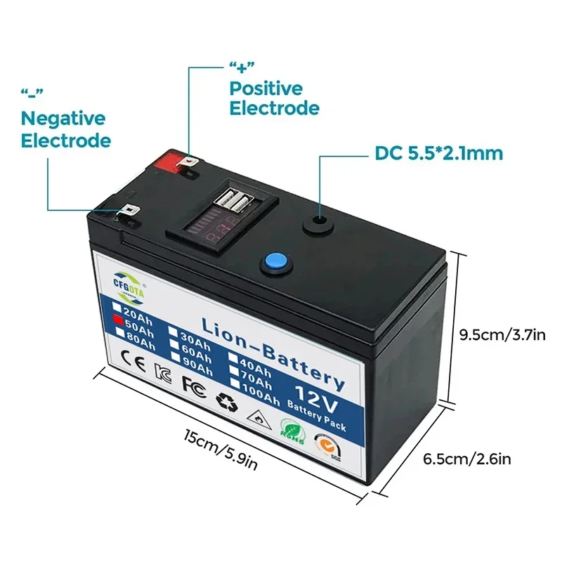 Brand new sprayer 12V 50Ah 3S6P volt built-in high current 30A BMS 18650 lithium battery pack for electric vehicle battery