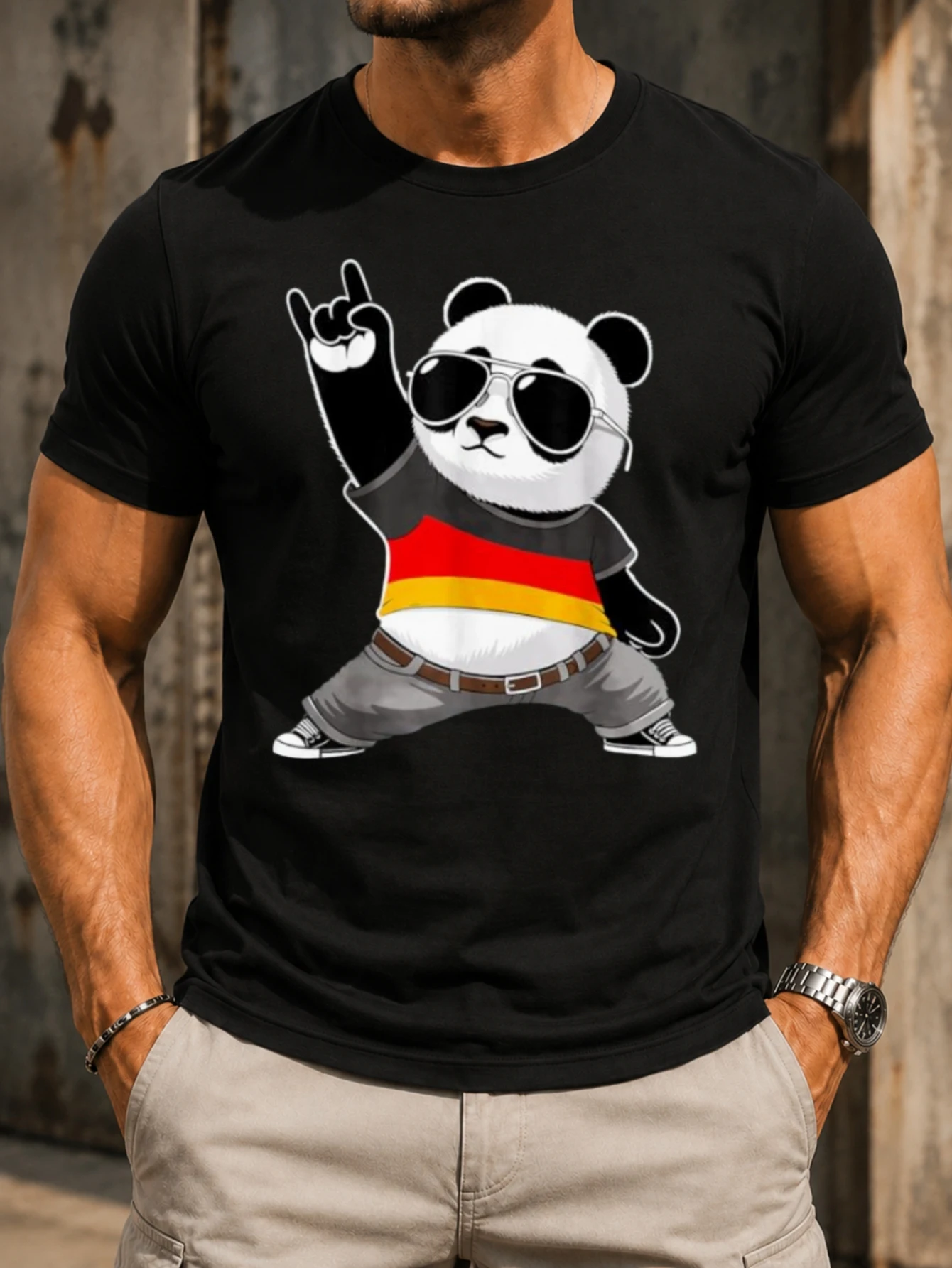 Germany Panda cool panda wearing  and German Fl-ag colors playful dance pose with hand gesture  Unisex All T-Shirt