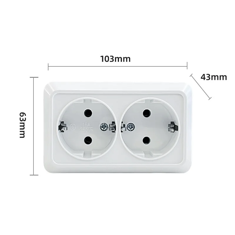 White 16A 250V For Surface Mounted Double Socket With Grounding Earthenware Base Brass Contacts For European Style Household Ele