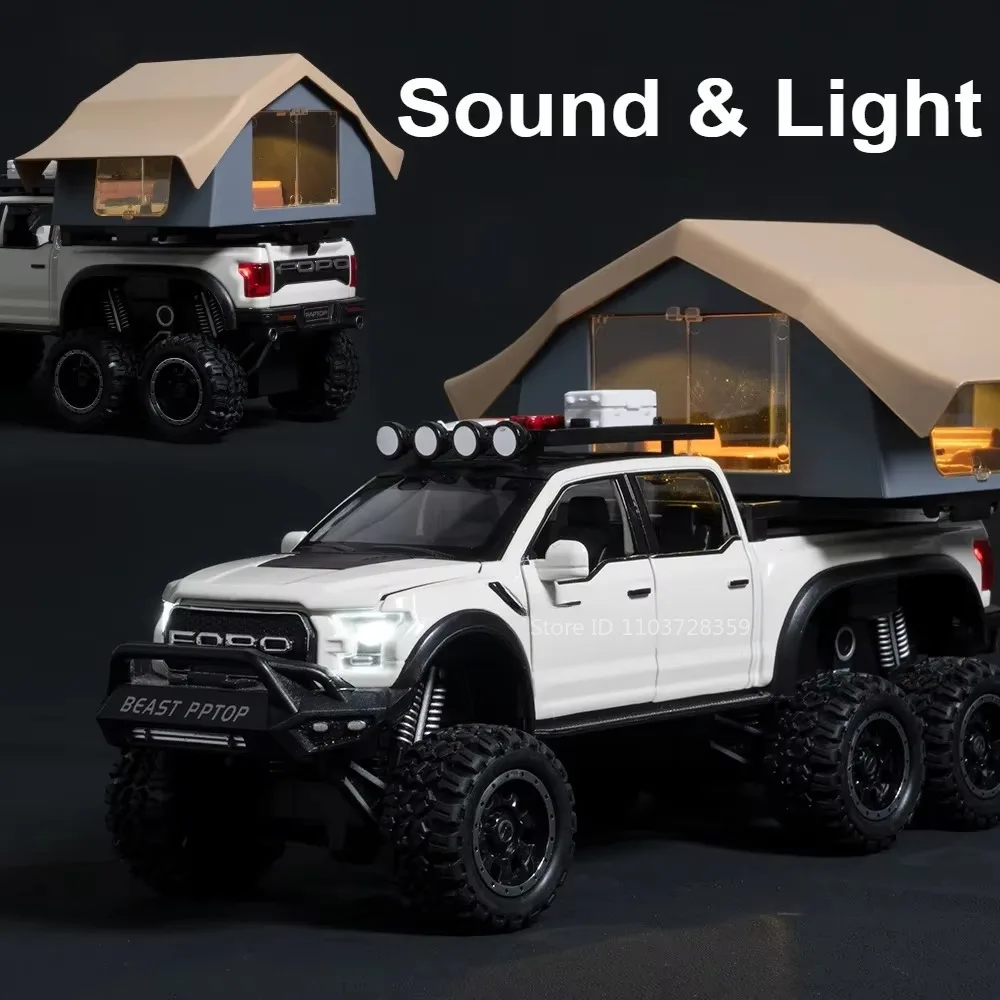 Modèle de jouet Raptor F150 1:24, voitures de Camping RV en alliage moulé sous pression, Mini véhicules tout-terrain, son et lumière, porte ouverte, cadeaux pour garçons