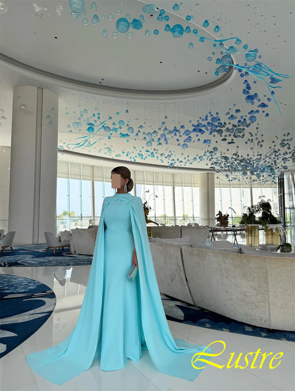 Customized Luxury Chiffon Shawl Evening Dress Exquisite High Collar Prom Dresses Modern Court Train Special Occasion Gowns