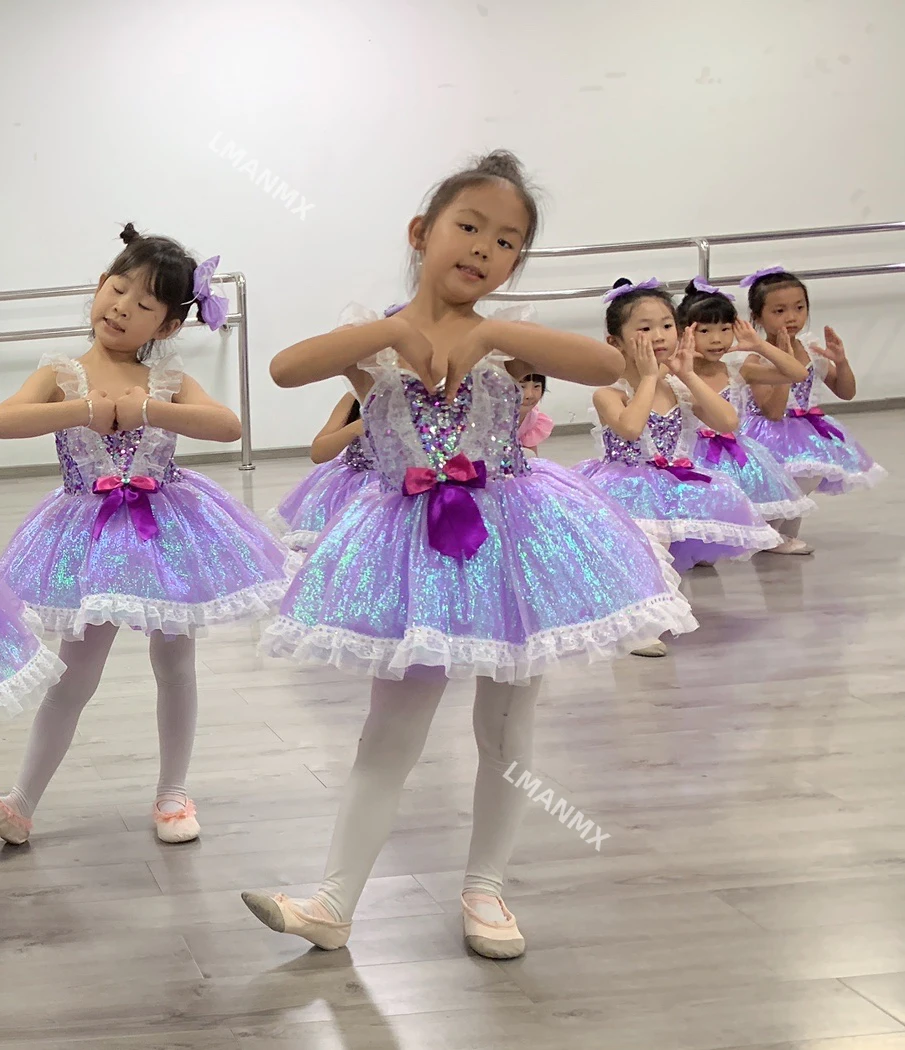 Chiffonkleid für Kinder, Performance-Rock, Pailletten, flauschiges Kleid, Tanzrock