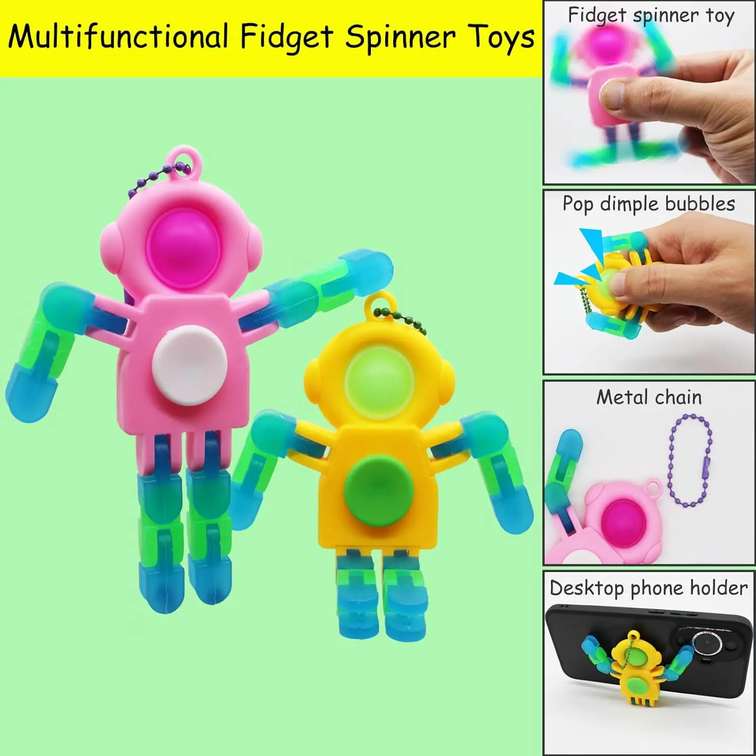 4 pièces Fidget Spinners en vrac, porte-clés d'astronaute déformable, jouets Fidget en vrac