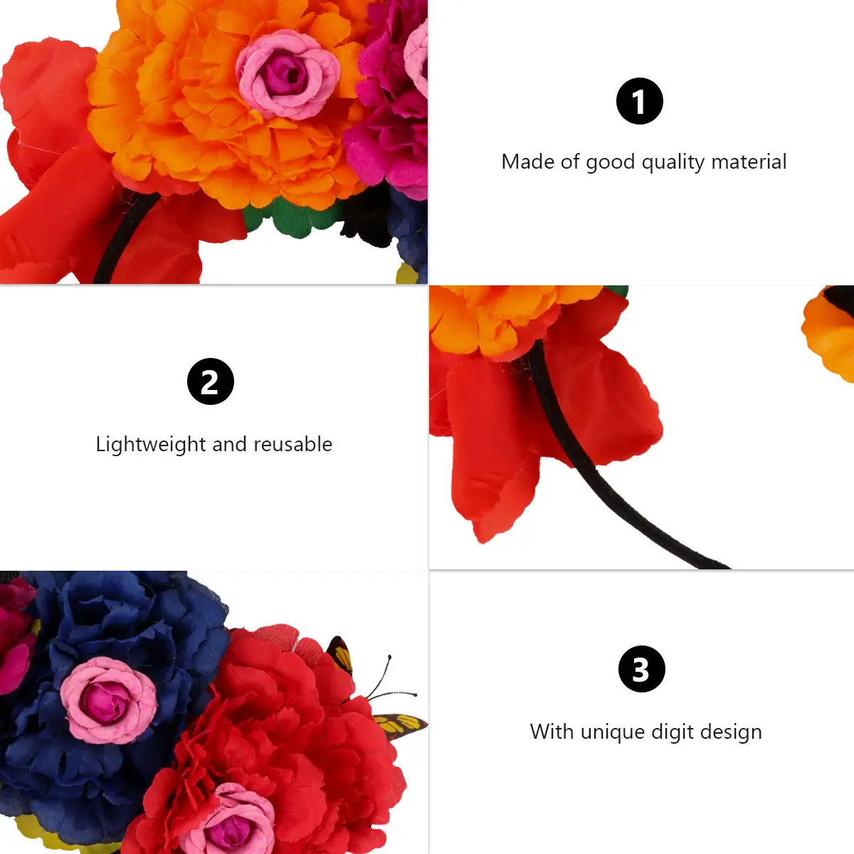 

Halloween Artificial Fabric Flower Headband Women Rose Butterfly Party Hairband Costume Accessories Rose Flower Crown Headband