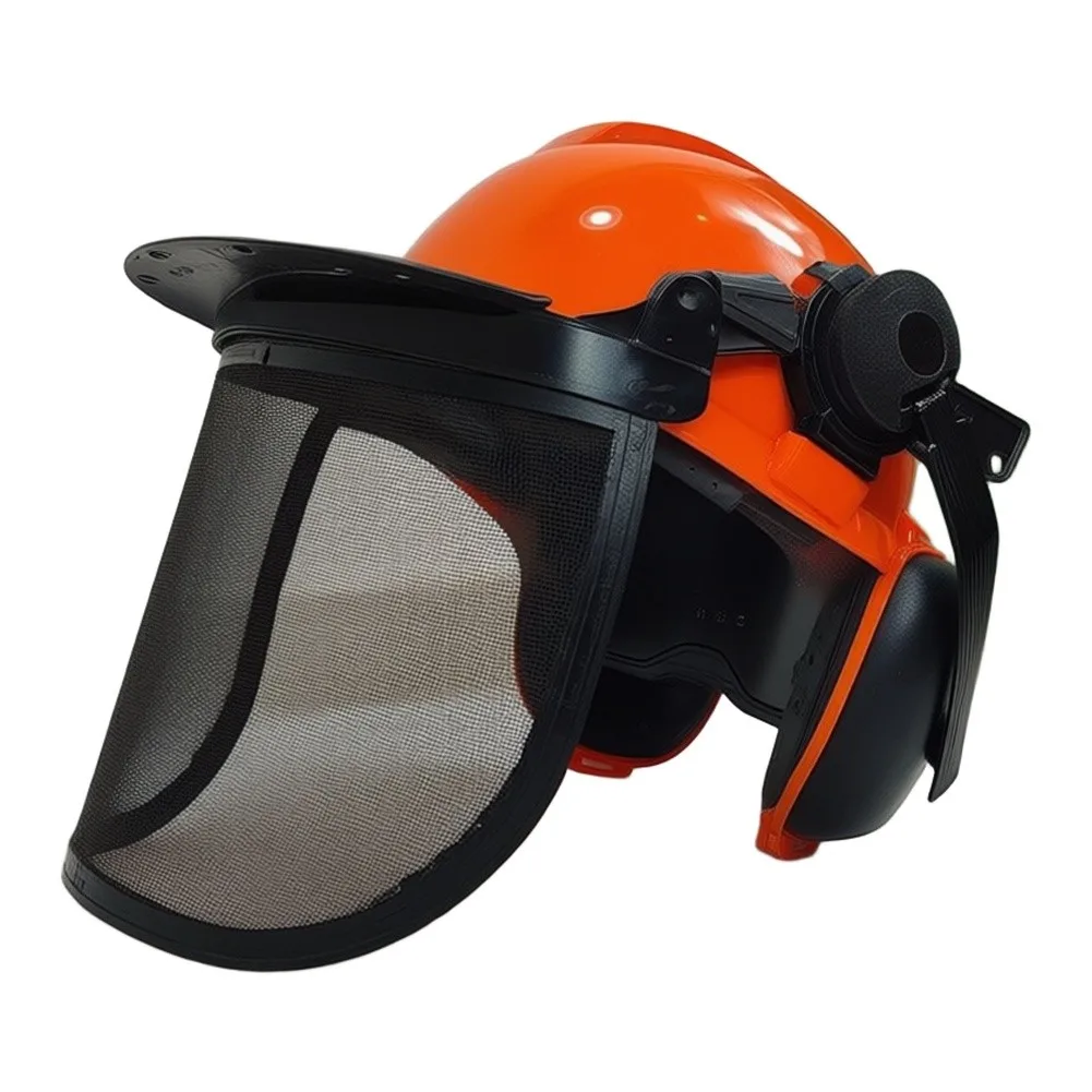 Forestry Operations Helmet with Earmuffs Adjustable Mesh Visor and Enhanced Side Visibility for Low-Light Environments