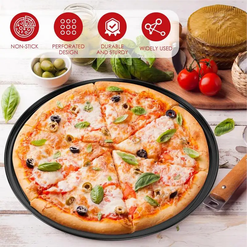 

Pizza Baking Pan Pizza Tray Bakeware Set 4 Pcs Carbon Steel Pizza Oven Pan Perforated Pizza Pan Non-Stick Pizza Baking Sheet For