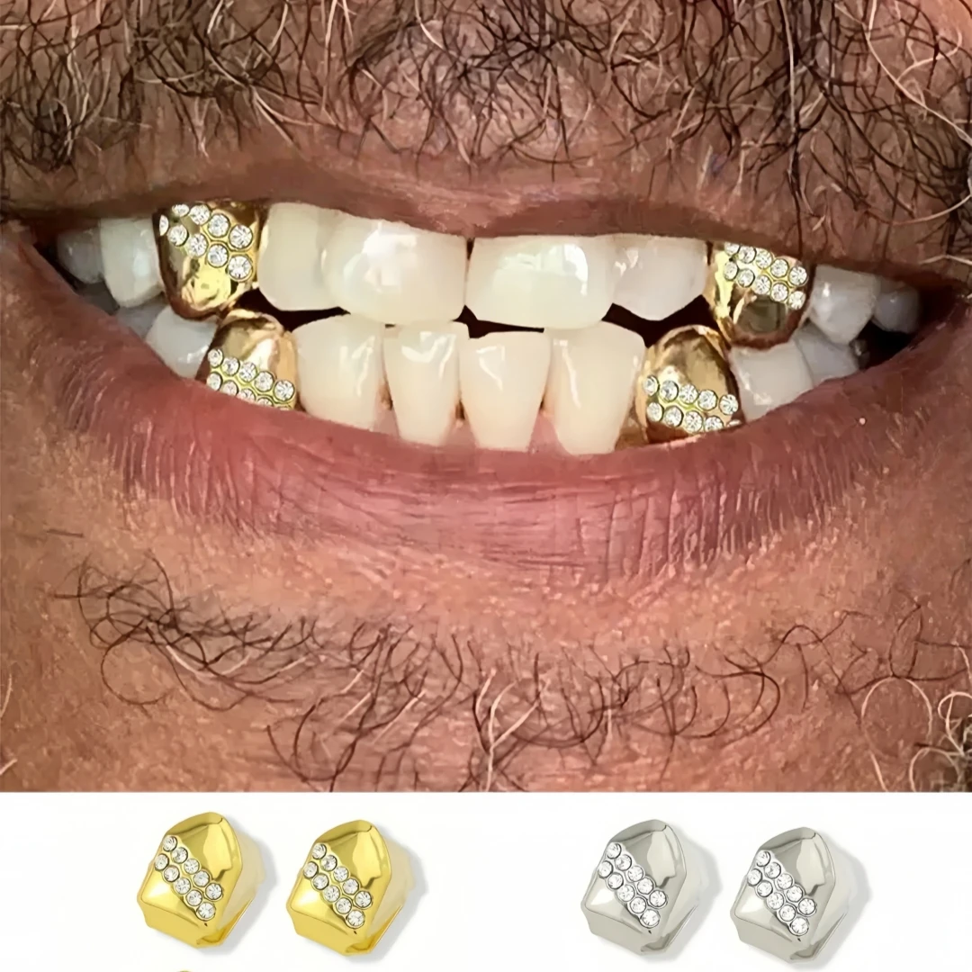 Bestselling 10-diamond Four Copper Teeth with Beveled Hip-Hop Style Corners Decorated with Synthetic Diamonds Body Modification