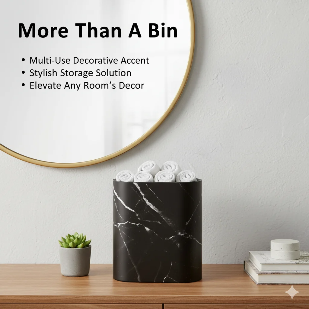 

Minimalist Wood Grain Trash Bin Slim Press Lid Garbage Container Nordic Style Wastebasket for Toilet Bathroom Office Bedroom Use