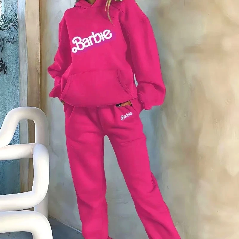 

New Miniso Barbi Sportswear Suit Casual Padded Thickened Sweater Sportswear Suit Winter Warm Two-Piece Suit Faversatile