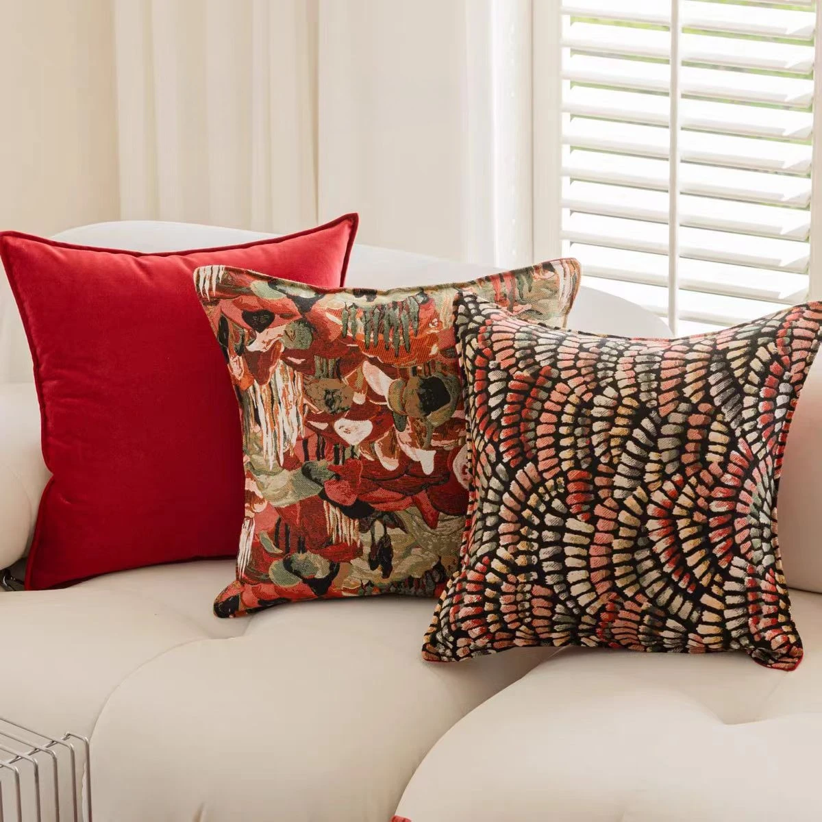 Francuska poszewka na poduszkę LuxJacquard Nowoczesne lasy tropikalne Poszewka na poduszkę Dekoracyjna tekstura Wino czerwone Wystrój domu Poszewka na sofę