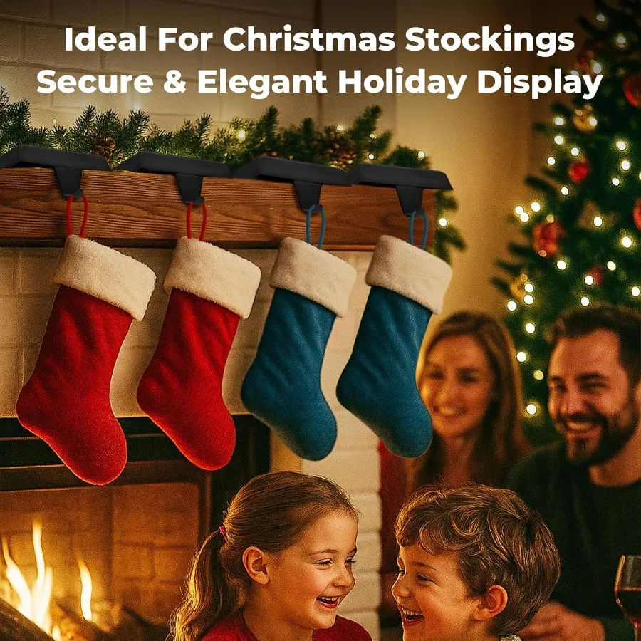 重みのあるデザインと滑り止め保護パッド付きのメタルクリスマスストッキングホルダー6個セット、マントル、テレビスタンド、階段、ドレッサー用