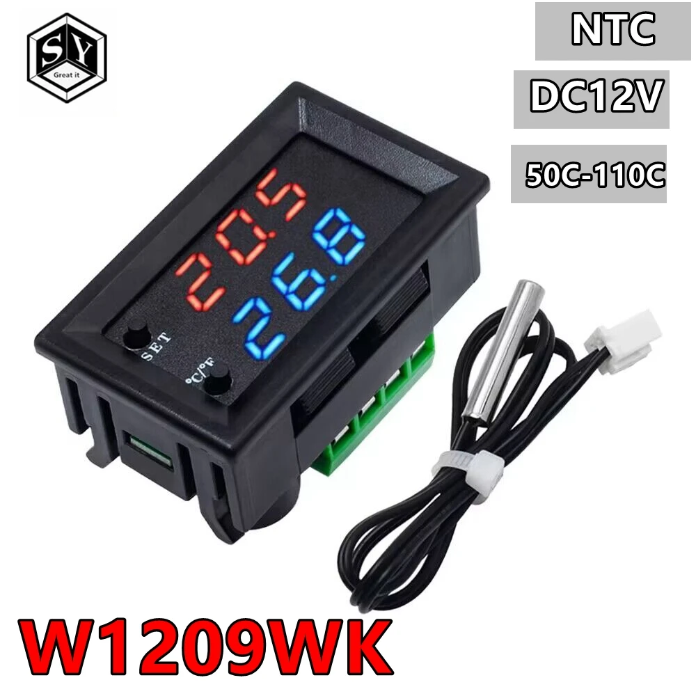 1PCS W2809  W1209WK Digital LED Thermostat Temperature Controller Smart Temp Sensor Board Module 12V DC + Waterproof NTC Sensor