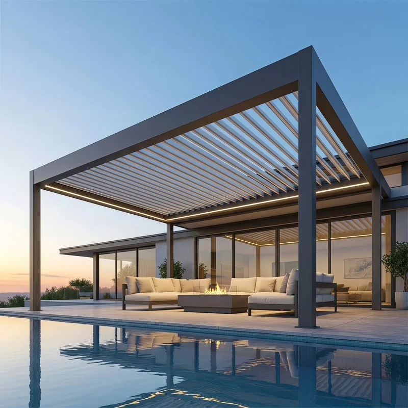 Panoramic View Aluminum Pergola Slim Frame Unobstructed Sightline Balcony Seaview Patio Gazebo-Waterproof & Eco-Friendly