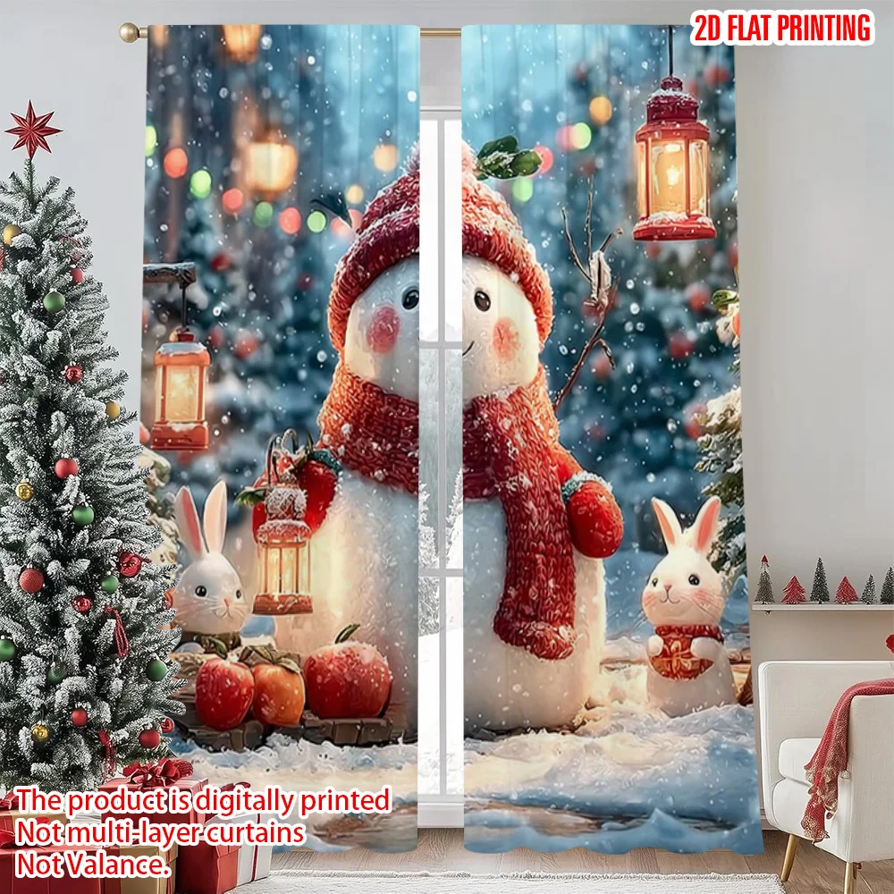 

2pcs 2D flat printing Merry Christmas Popular Curtain Christmas New Year Machine Washable Polyester Without Electricity Festive