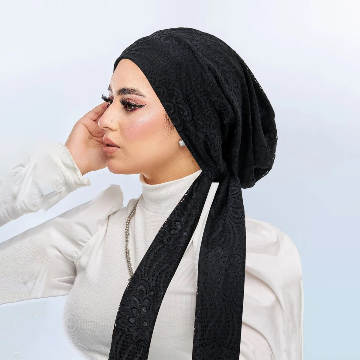 جديد مزدوج الطبقات الدانتيل النساء الحجاب لينة تمتد مسلم عمامة القبعات الحجاب باندانا قبعات underscarf الإسلامية فقدان الشعر قبعة