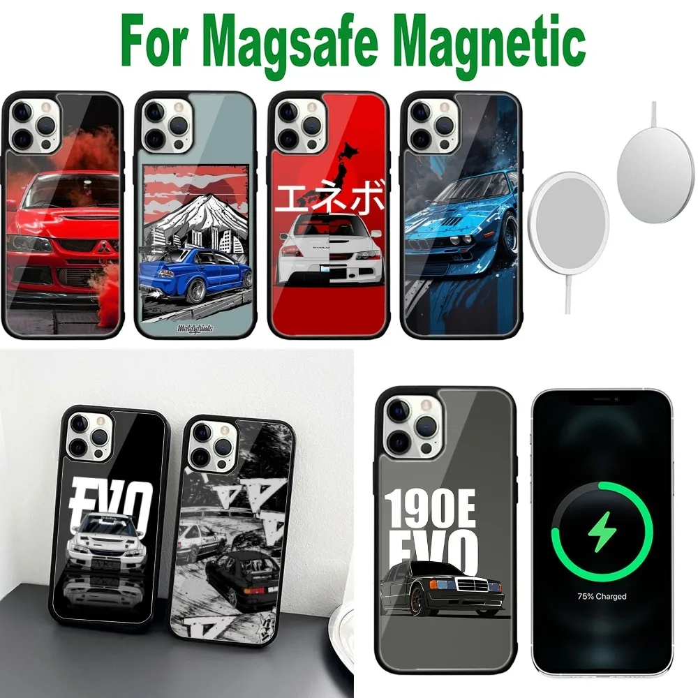 J-JDM Car E-Evo Phone Case For iPhone 16,15,14,13,12,11,Plus,Pro,Max,Mini Magsafe Magnetic Wireless Charging