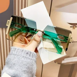 Rimless Square Fashion Fashion Sunglasses for Women & Men - Y2K Luxury Gradient Shades, Lightweight Composite Frame Sunglasses