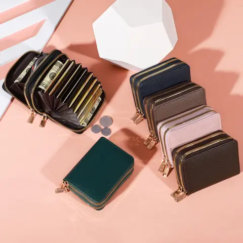 Damväska med dragkedja, kort modell, litchimönster, moderiktig, stor kapacitet, myntväska med flera dragkedjor och dragkedja 10 best sales handväska flicka - №6