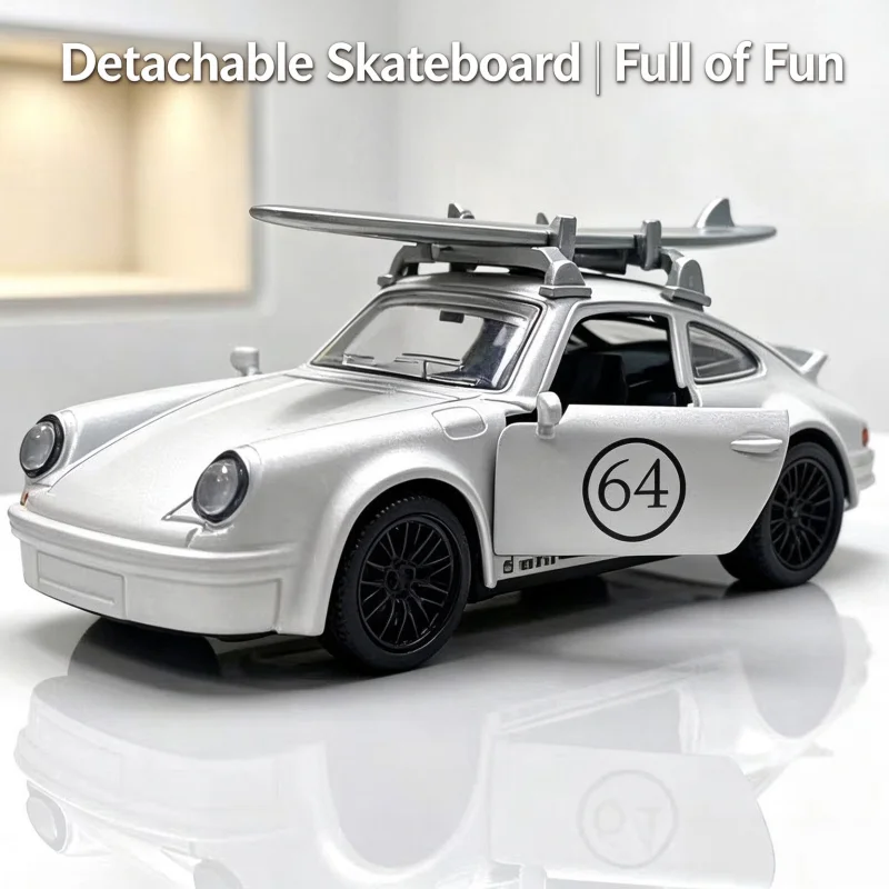 1:36 Scale Retro Alloy Car Model With Detachable Surfboard Pull Back Vehicle Decorative Ornament