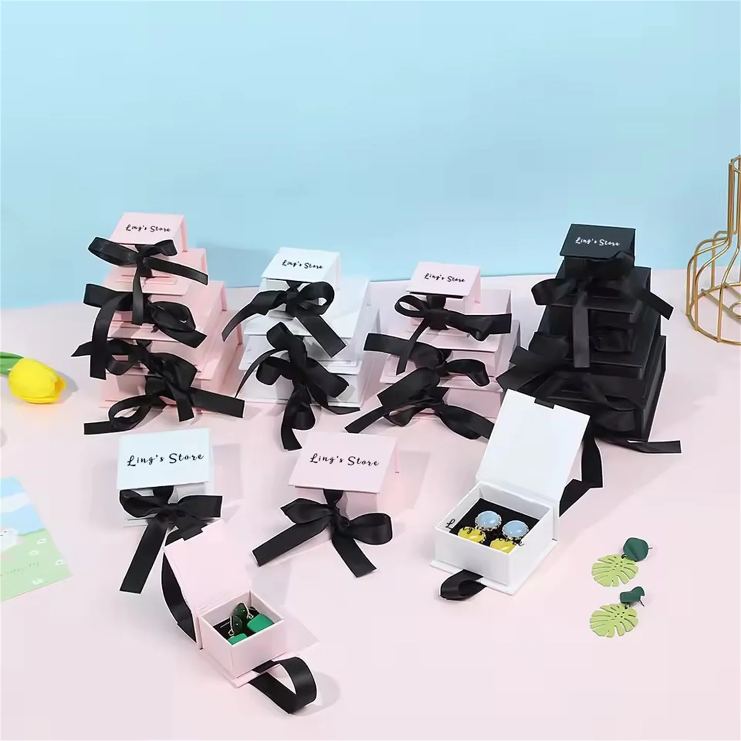 

24pcs Custom Logo Jewelry Paper Flap Box Necklace Ring Earrings Oil Gift Packaging Stud Bracelet Storage Organizer Display Pouch