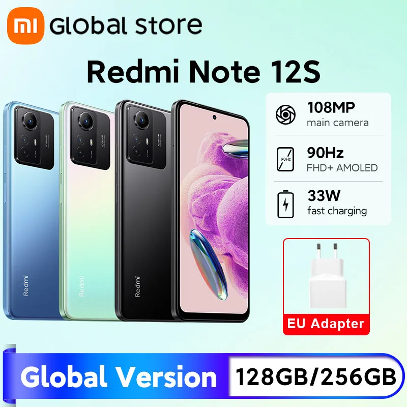 Wersja globalna Xiaomi Redmi Note 12S 128GB 256GB Helio G96 108MP Kamera 90Hz 6.43 "AMOLED DotDisplay 33W Szybkie ładowanie 5000mAh