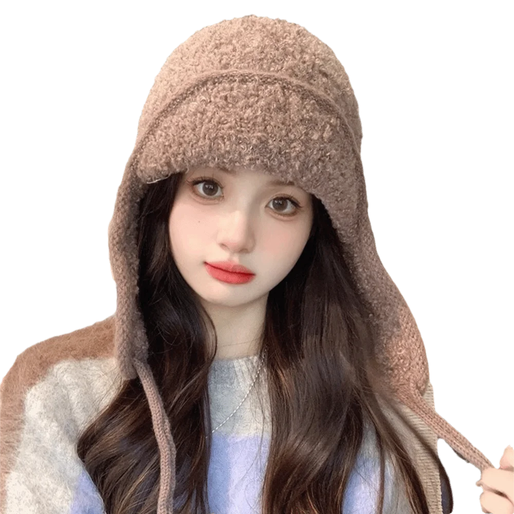 

Fashion Plush Winter Hat Warm Ear Protection Earflap Hat Windproof Knitted Hat