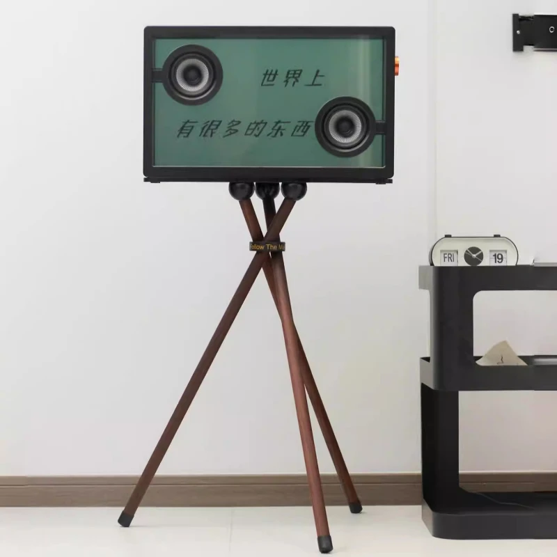 Wood Speaker Stand Floor Standing Transparent Lyrics Display Holder for Bluetooth Speaker Audio Equipment Shelf Support Rack