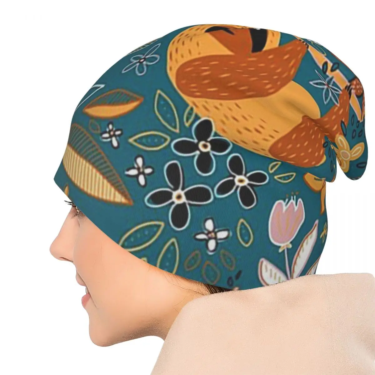 سعيد بوهو الكسل الأزهار Skullies قبعة صغيرة دافئة الخريف الشتاء في الهواء الطلق قبعة محبوك بونيه قبعات للجنسين الكبار