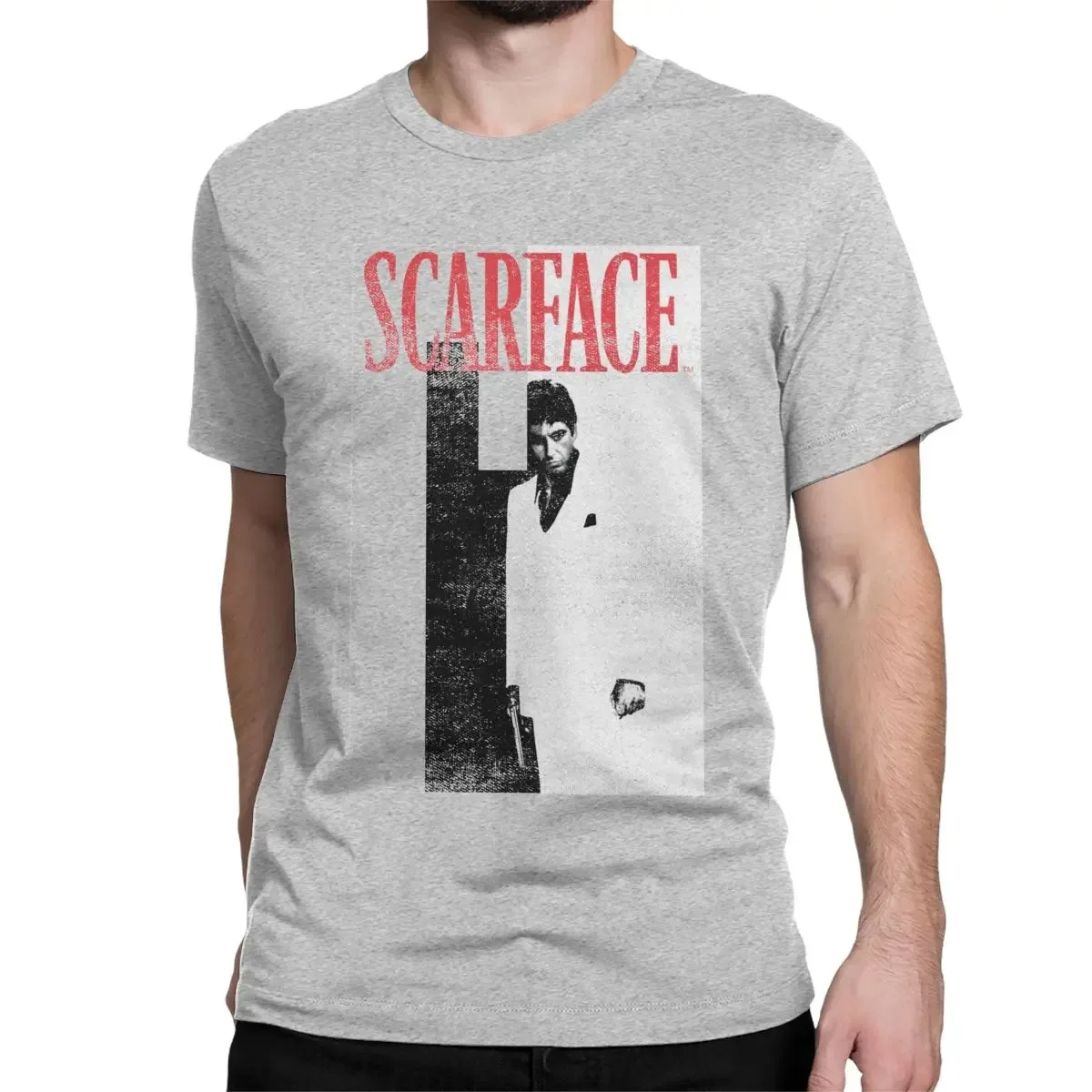 Scarface Two Toned Movie Poster T-Shirts for Men Hipster Cotton Tee Shirt Round Neck Short Sleeve T Shirt Gift Idea Clothes