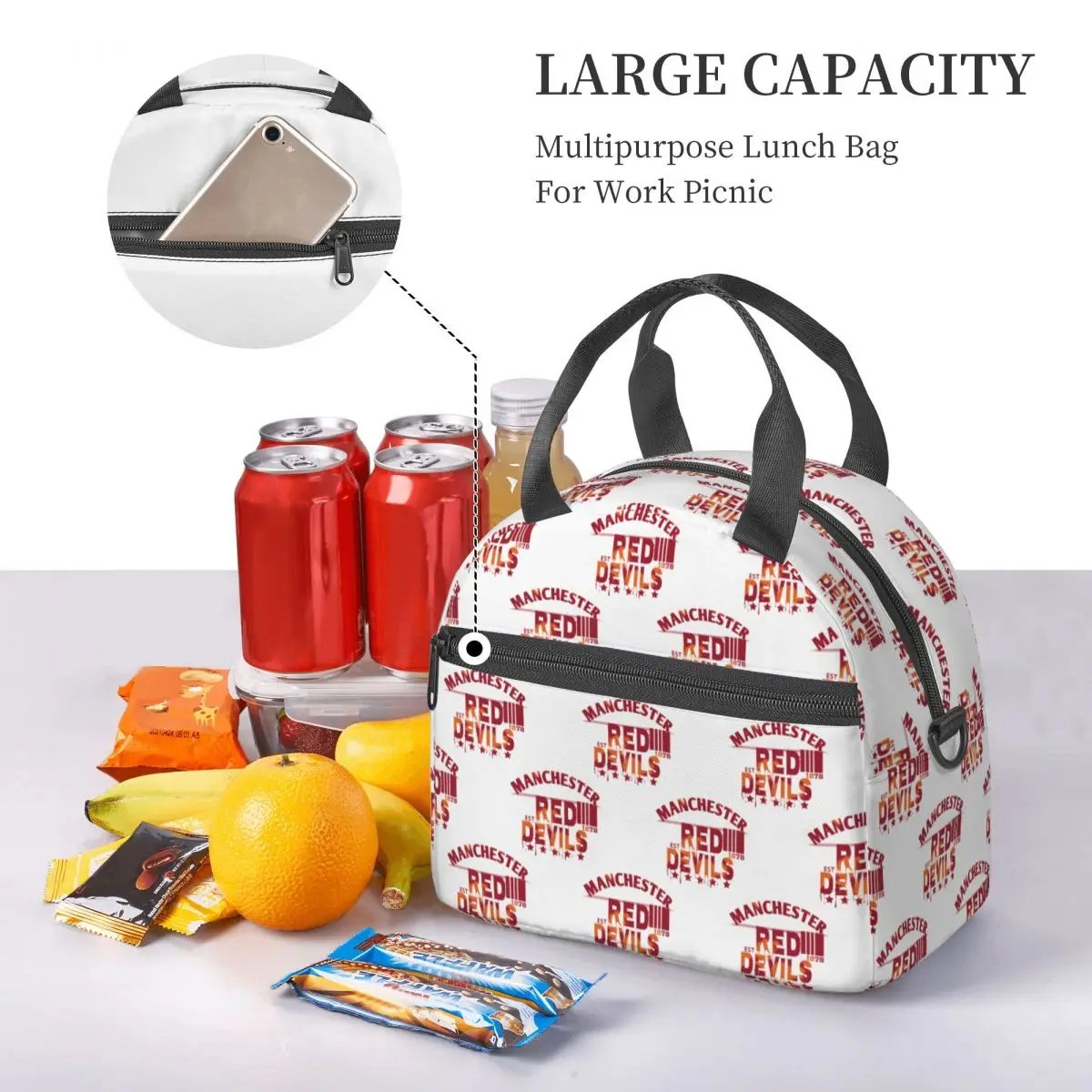 Devils Of Manchester, Manchester Is Red Insulated Lunch Bag for Women Bento Storage Food Boxes Portable Cooler Thermal Lunch Box