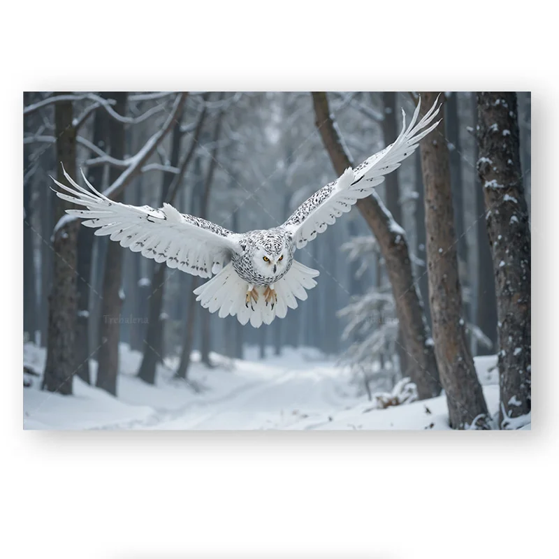 قطعة واحدة من نسيج الجدار البومة الثلجية في نسيج الغابات الشتوية - فن تعليق على الحائط لمشهد الطبيعة #2