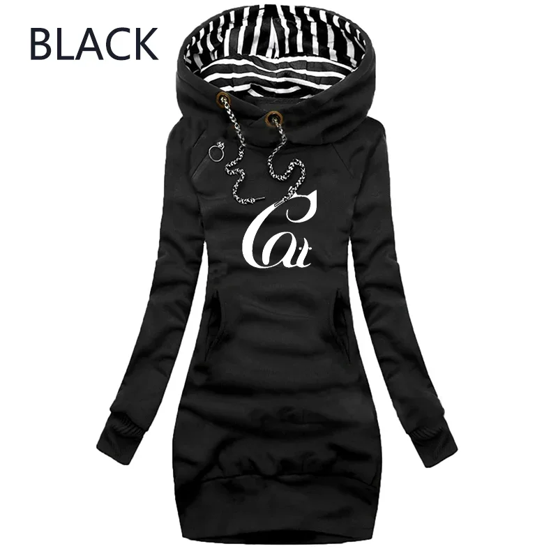 

Women Hoodie Dresses Fashion Long Sleeve Hooded Dress Casual Pullover Autumn Winter Fleece Warm Sweatshirt