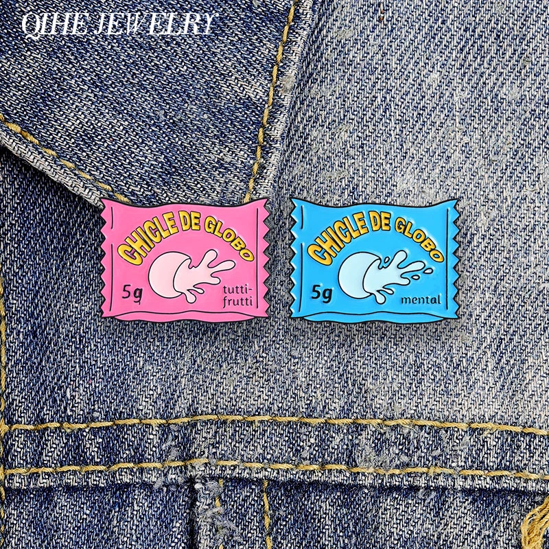 Pin Esmaltado de Chicle de Globo Mental y Tutti Frutti, Broche Retro Nostálgico Español con Diseño de Chicle, Caramelo y Snack, para Solapa, Bolsos y como Joyería