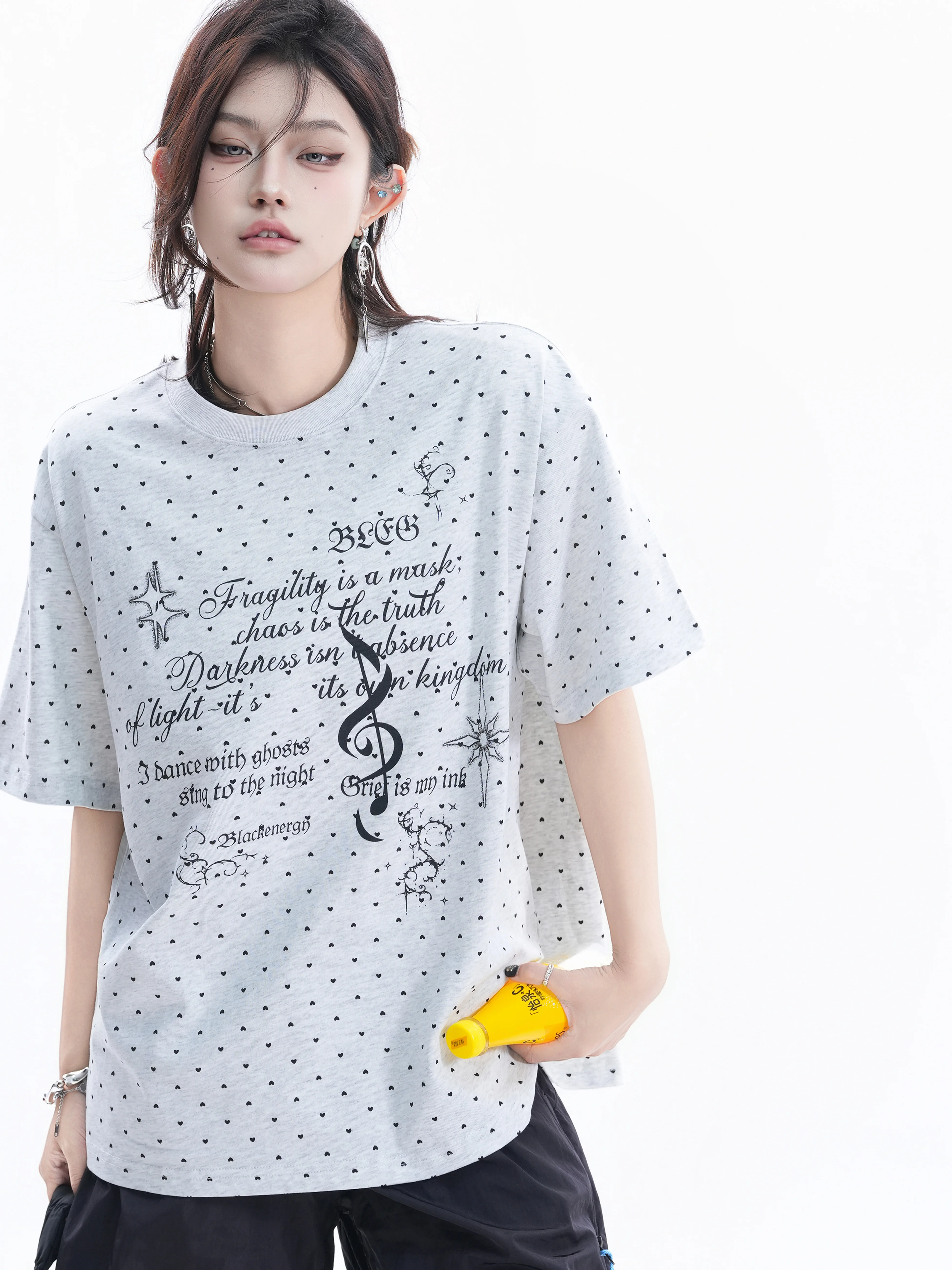 Retro Polka Dot Short Sleeve T-Shirt Women's Loose Fit Street Sport Couple Tops Cotton round Neck Print Casual Summer