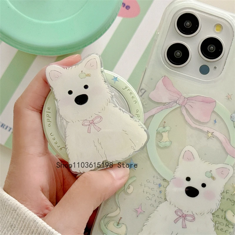 

Korean Cute Cartoon Puppy Magnetic Holder Phone Grip Tok GripTok Stand Support For iPhone 16 Pro 15 14 For Magsafe Accessories