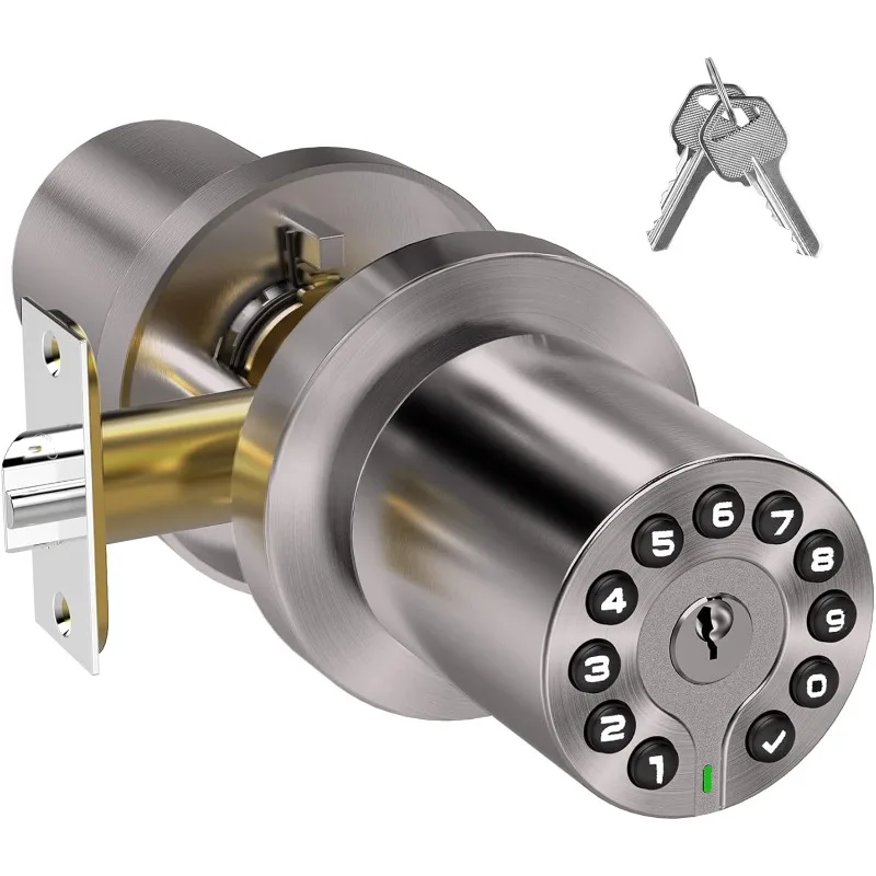 Keypad Door Knob with Key,Keyless Entry Door Lock, Code Locks Door Knob, Auto Lock,50 User Code,Easy to Install,for Home