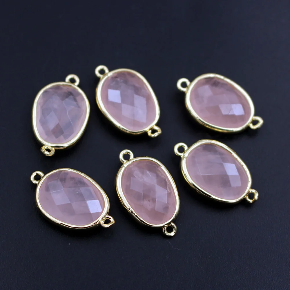 10pcs Fashion Faceted Natural Stone Connectors Oval Labradorite Rose Quartz Amethyst Charms For DIY Women Earrings Bracelet - view 3