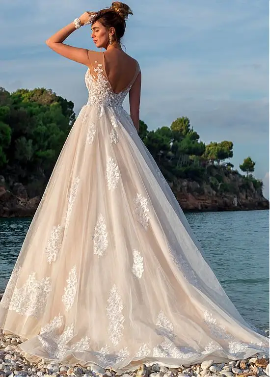 Precioso vestido De novia De satén con cuello redondo, manga casquillo, bolsillos, Espalda descubierta, línea A, sencillo, hecho A medida