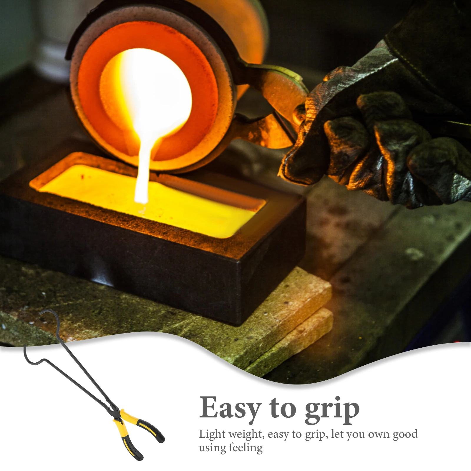 

Long Crucible Tong Portable Refining Casting Clamp Tool Jewelry Melting Hand Tool Smelting Tong Hammer and Crucible