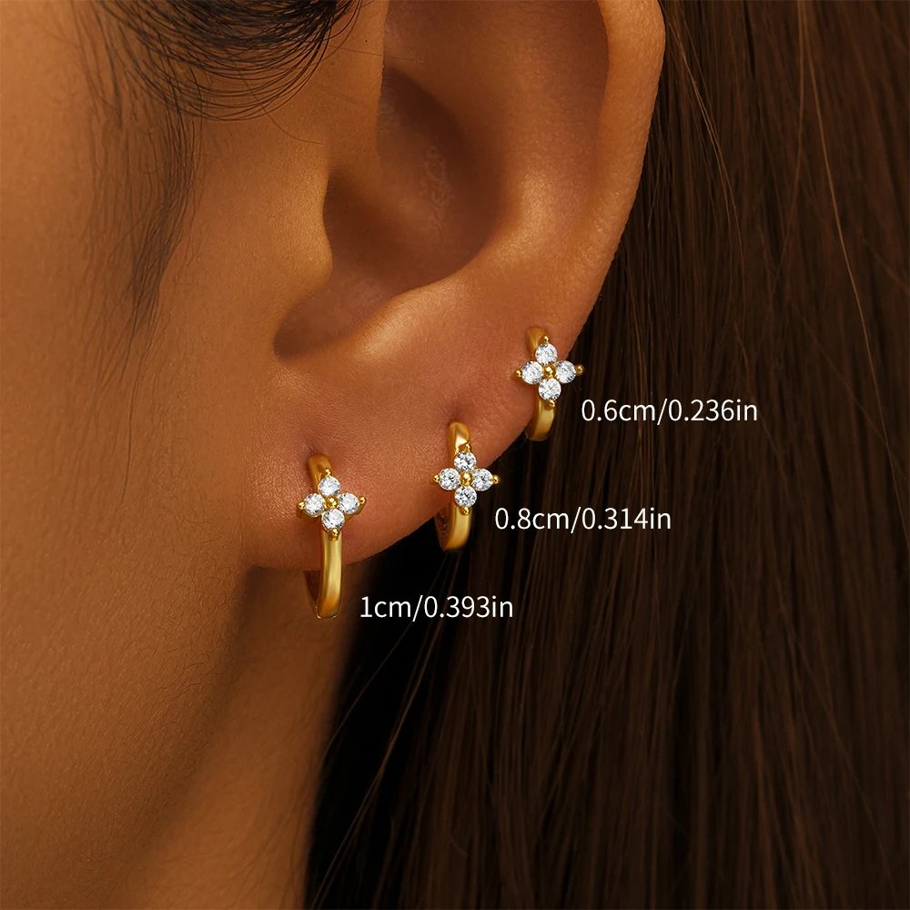 ROXI 3 piece Flower Zircon Circle Hoop Earrings Set For Women 925 Sterling Silver 6/8/10mm Round Earrings Wave Cartilage Jewelry