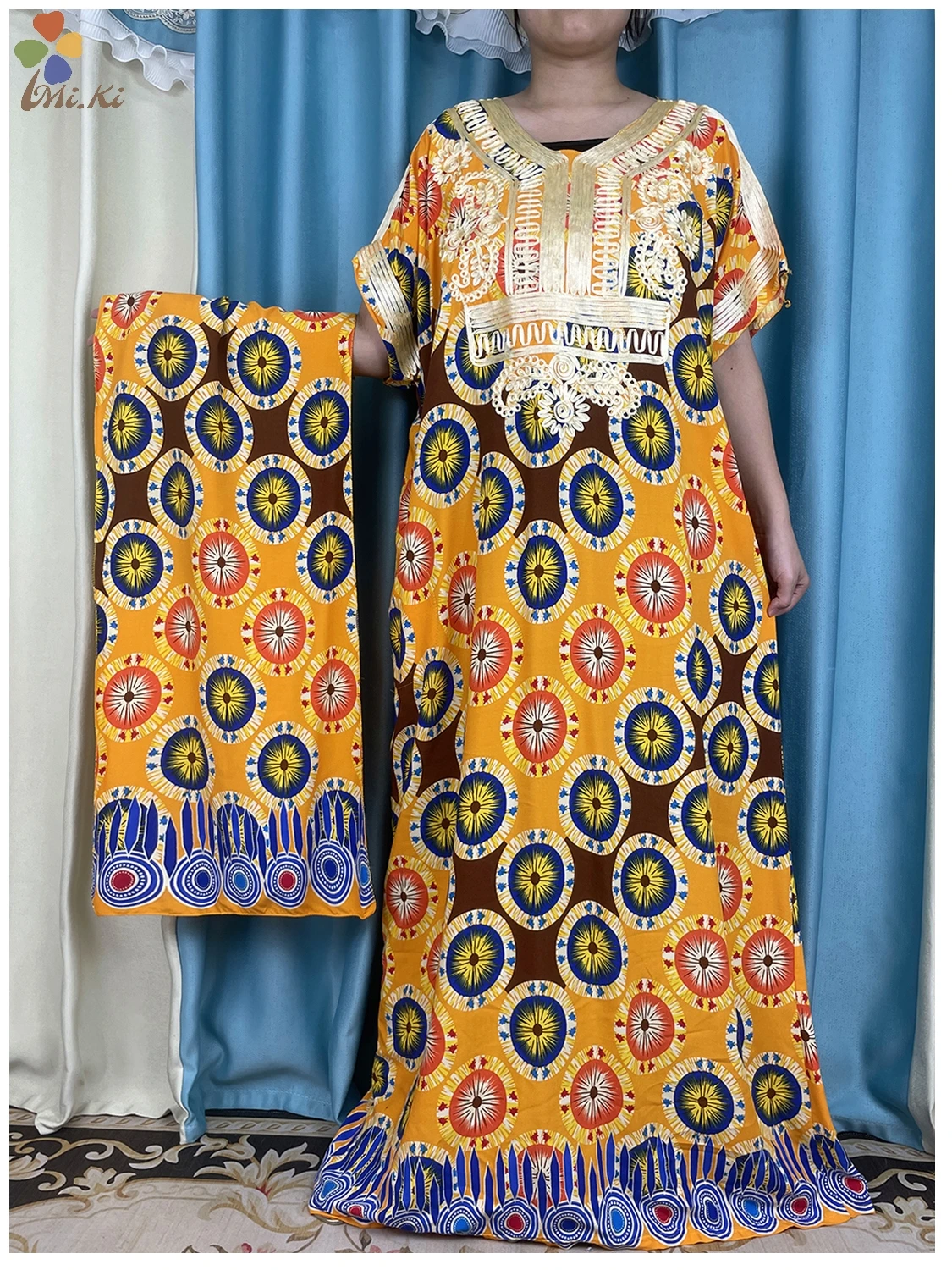 2024 New African Summer Abaya Women Short Sleeve Dress Embroidered Print Robe Dubai Muslim Loose Dress Islamic Fashion Clothing