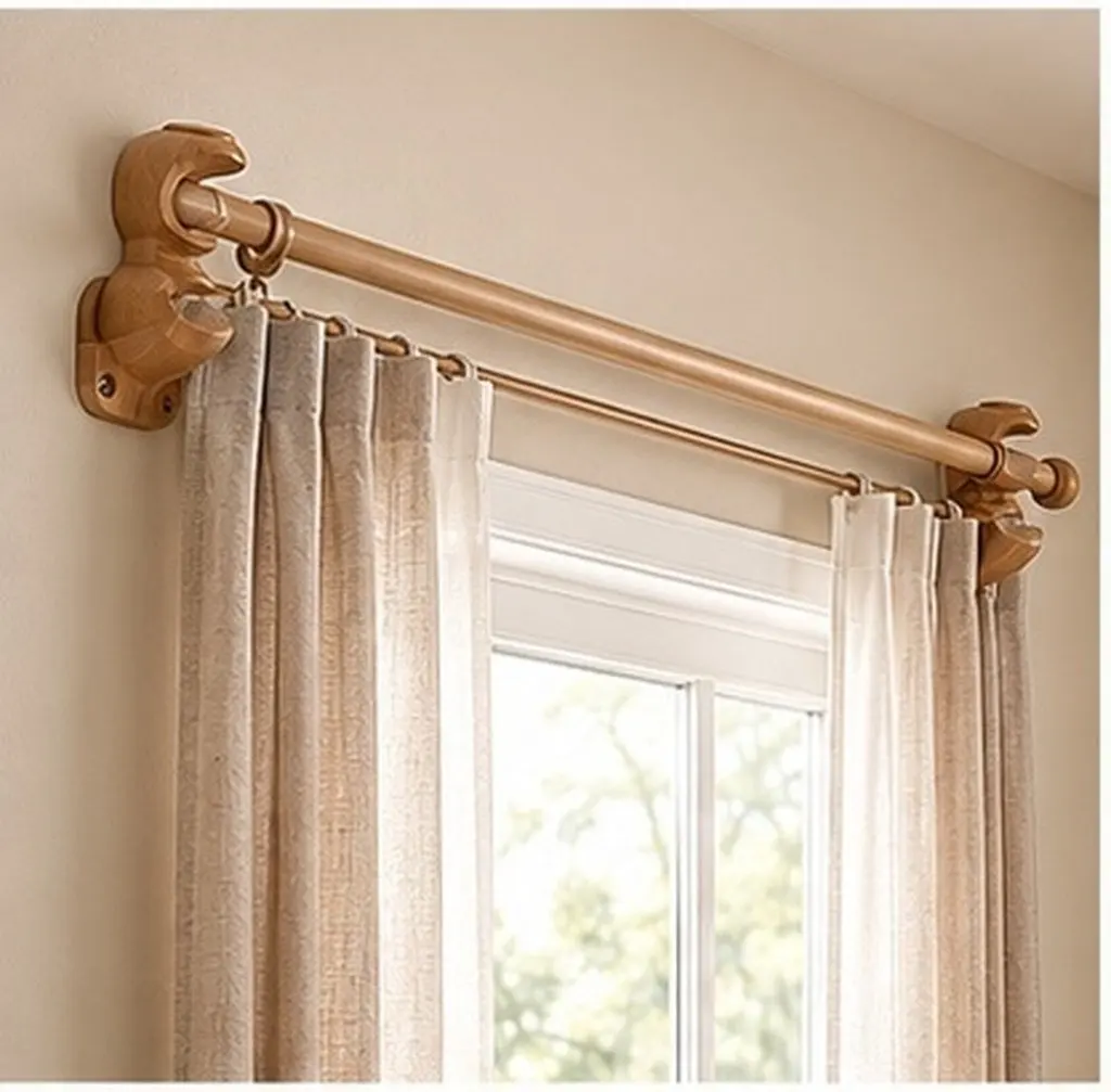 2Pcs Wood Curtain Rod Brackets Roman Rod Base Style Double Drapery Support Bracket for 1.1 Inch Pole Window Curtain Hardware