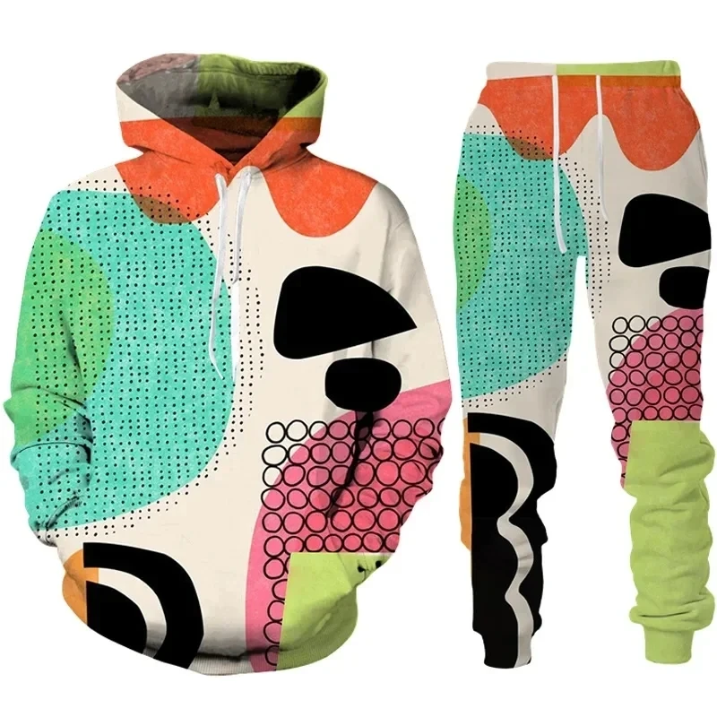 New 3D Printing Couple Abstract Face Fashion Men Women Tracksuits Crewneck Hoodies+pants Plus Size S-7XL Men Clothing