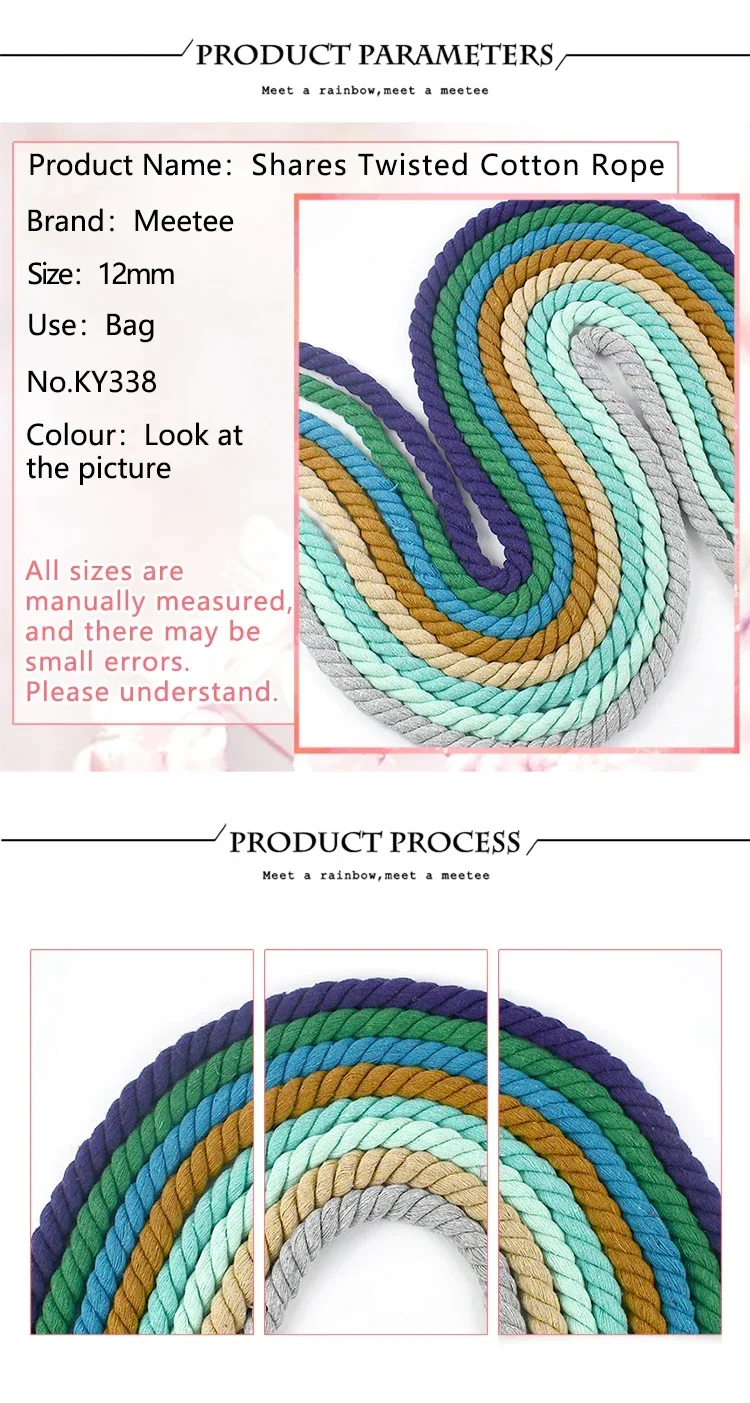 1-5 Meter 12mm 3-Strang Gedrehtes Baumwollseil Geflochtenes Kordelband für Heimdekoration, Kordelzug, DIY Nähen, Makramee-Bastelzubehör – Detail 2