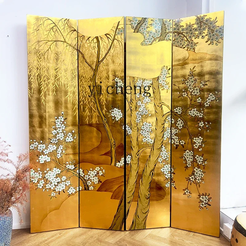 b11-7.1 New Chinese Style Flower and Bird Painting Screen Japanese Tea Room Living Room Partition Background Wall Folding Screen