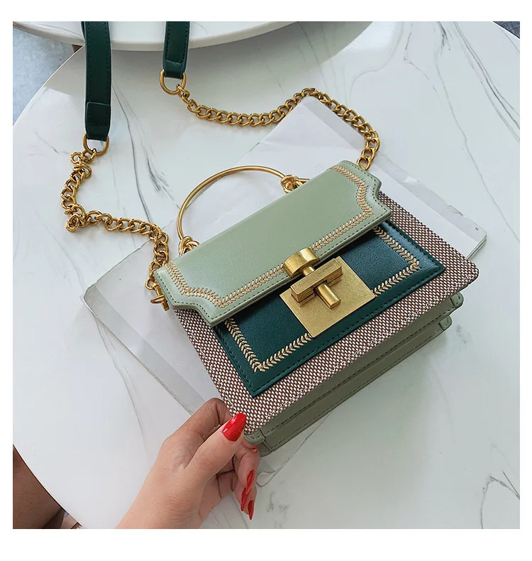 New Luxury Fashion Handbag for Women Crossbody Bag Lady Shoulder Bag Texture Contrast-Color Female Chain Square Messenger Bag