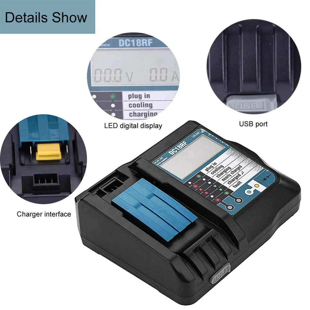 Imagem -04 - Carregador de Bateria para Li-ion Makita 18v 14.4v Bl1830 Bl1430 Dc18rc Dc18ra Ferramenta Elétrica Corrente de Carregamento Eua uk ue au Plug Dc18rf 3a